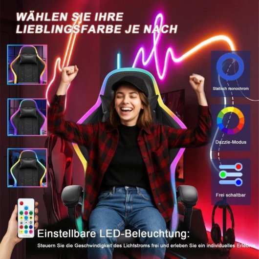 Chaise Gaming Autrucker Ergonomique RGB Repose-pieds
