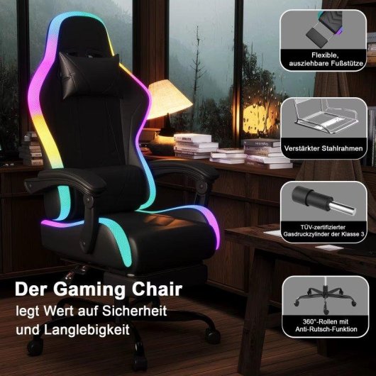 Chaise Gaming Autrucker Ergonomique RGB Repose-pieds