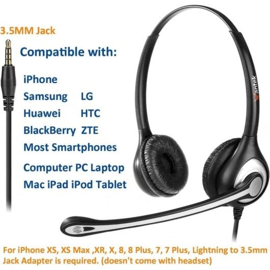 Auriculares Wantek con cable, micrófono y cancelación de ruido, color negro