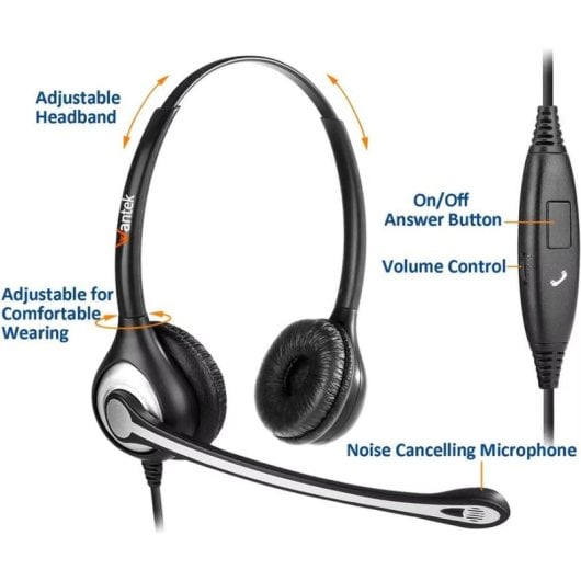 Auriculares Wantek con cable, micrófono y cancelación de ruido, color negro