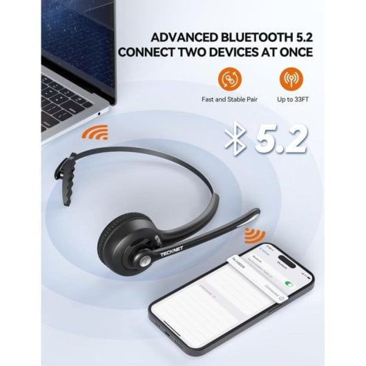 Auriculares Tecknet HS004 inalámbricos Bluetooth 5.2 On Ear con cancelación de ruido y micrófono negro