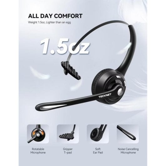Auriculares Tecknet HS004 inalámbricos Bluetooth 5.2 On Ear con cancelación de ruido y micrófono negro