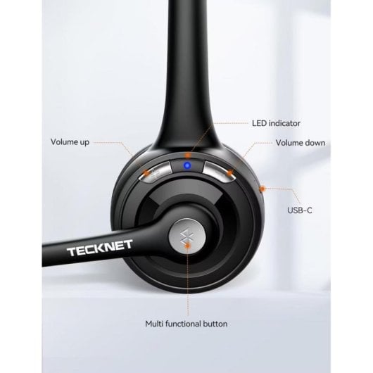 Auriculares Tecknet HS004 inalámbricos Bluetooth 5.2 On Ear con cancelación de ruido y micrófono negro