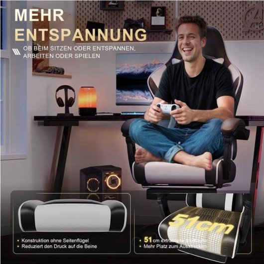 Sedia Gaming Autrucker Massaggio Vibrazioni, Poggiatesta Regolabile, Inclinazione 135°, Girevole 360°