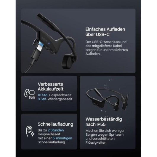 Casque Shokz OpenComm2 UC sans fil Bluetooth avec réduction de bruit, micro noir