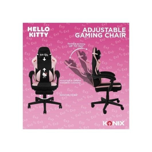 Sedia gaming Konix Hello Kitty con cuscino lombare e poggiapiedi