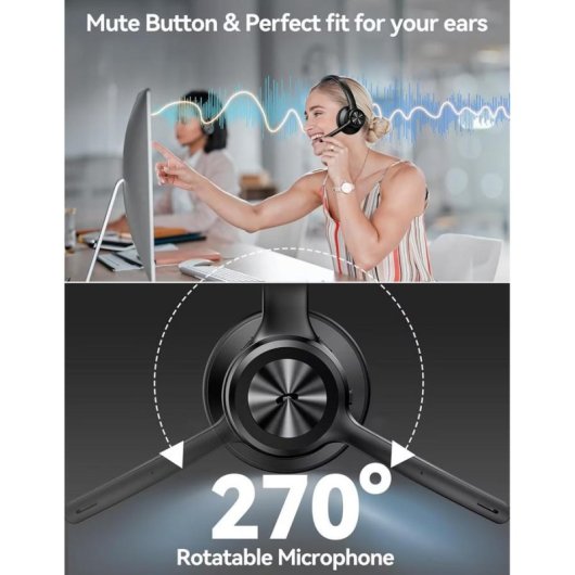 Auriculares Tecknet sans fil Bluetooth 5.2 avec réduction passive du bruit, micro et 50h autonomie, noirs