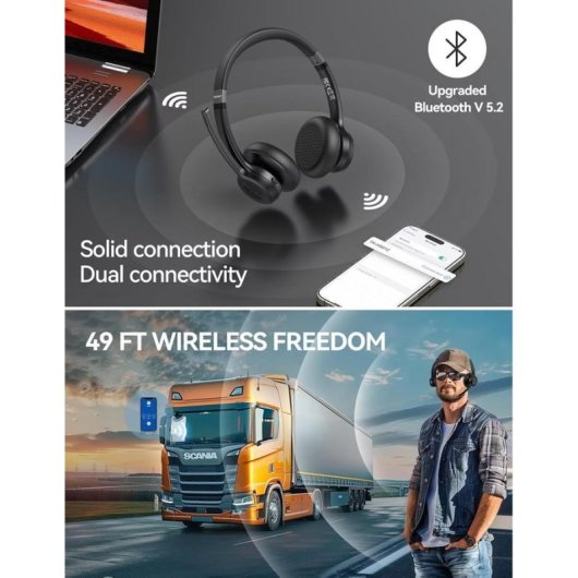 Auriculares Tecknet sans fil Bluetooth 5.2 avec réduction passive du bruit, micro et 50h autonomie, noirs