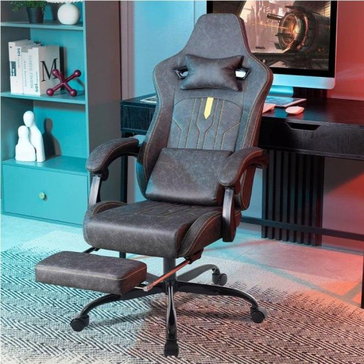Chaise Gaming Autrucker Ergonomique avec Repose-pieds et Support Lombaire