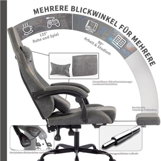 Chaise Gaming Autrucker Ergonomique avec Repose-pieds et Support Lombaire
