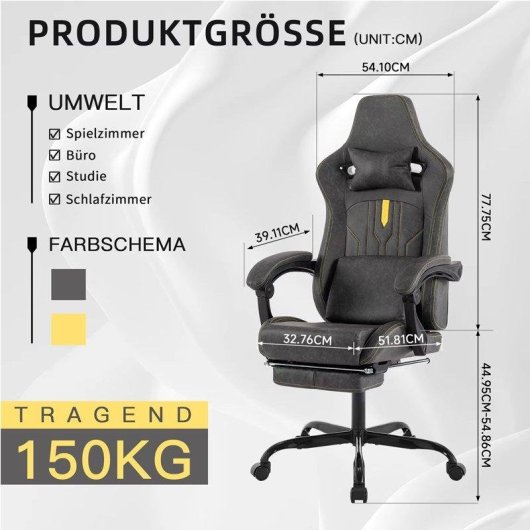 Chaise Gaming Autrucker Ergonomique avec Repose-pieds et Support Lombaire