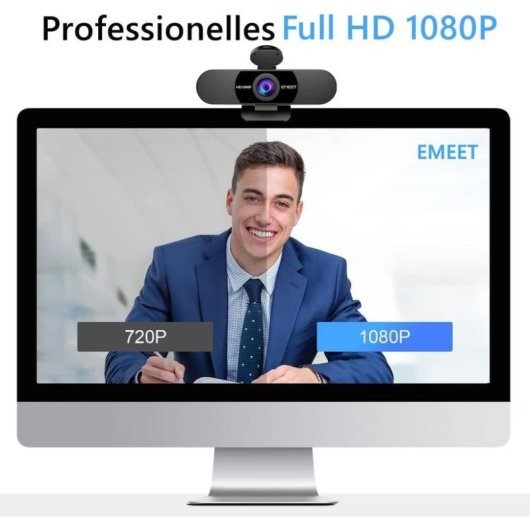 Webcam EMeet 1080p avec micro et correction de lumiere automatique
