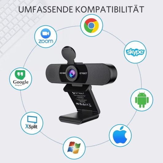 Webcam EMeet 1080p avec micro et correction de lumiere automatique