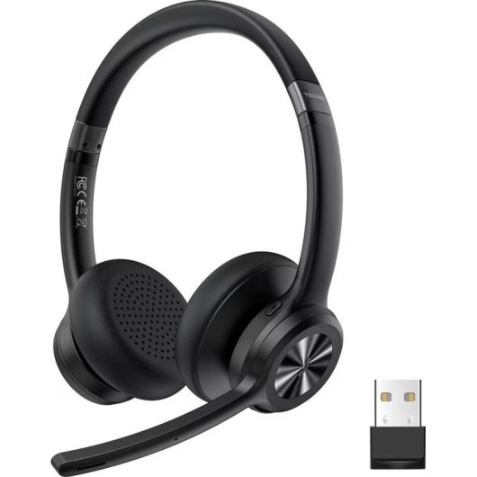 Casque Tecknet sans fil Bluetooth USB pour bureau avec réduction de bruit noir