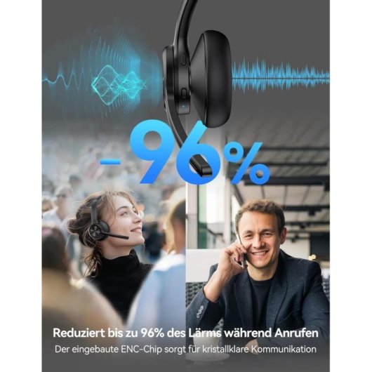 Casque Tecknet sans fil Bluetooth USB pour bureau avec réduction de bruit noir