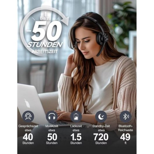 Casque Tecknet sans fil Bluetooth USB pour bureau avec réduction de bruit noir