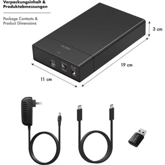 Caja PC LogiLink UA0460 2.5" y 3.5" HDD SSD Plástico Negro con Thunderbolt