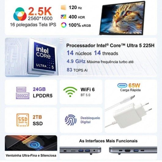 Ordinateur portable Ninkear N16 Pro 16" Intel Core Ultra 5 225H 24GB 2TB SSD Intel Arc 130T Windows