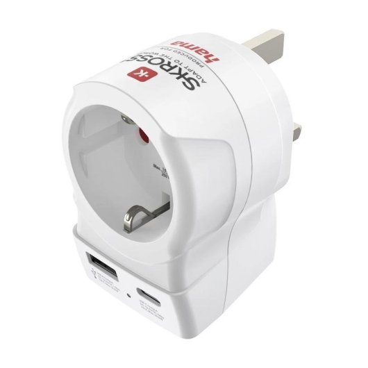 Steckdosenadapter Hama EU zu UK 2 USB-A USB-C Ports 20W weiß