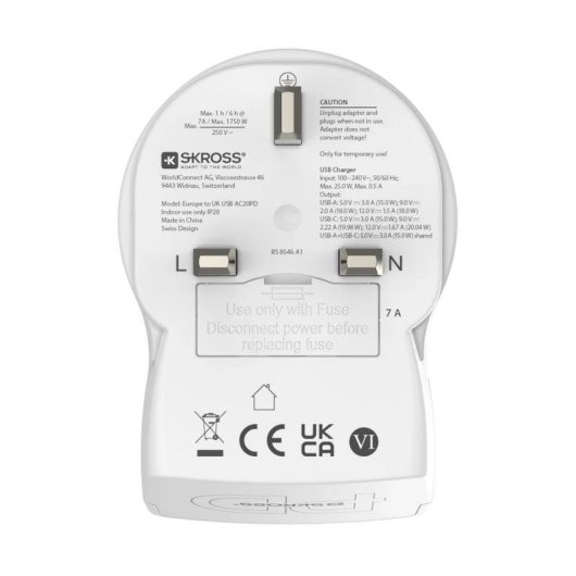 Steckdosenadapter Hama EU zu UK 2 USB-A USB-C Ports 20W weiß