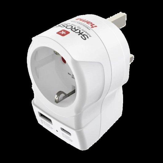 Steckdosenadapter Hama EU zu UK 2 USB-A USB-C Ports 20W weiß