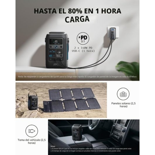 Estação de energia Anker Solix C300X 288Wh 7 portas DC, USB Bateria LiFePO4 Ecrã LCD Carregador solar