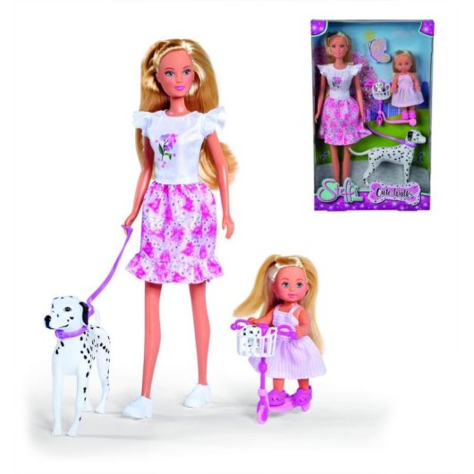 Poupée SIMBA Steffi Love Cute Walk avec trottinette et dalmatiens