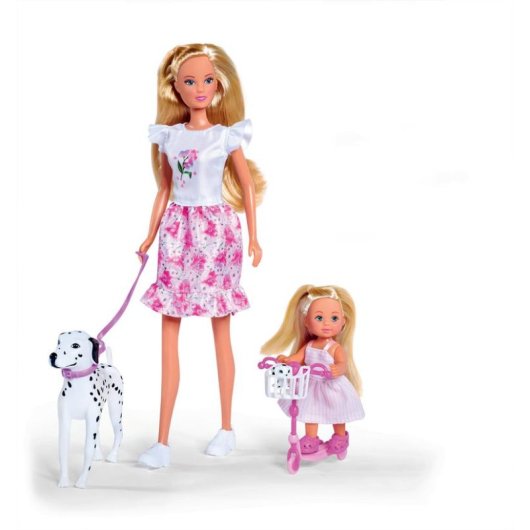 Poupée SIMBA Steffi Love Cute Walk avec trottinette et dalmatiens