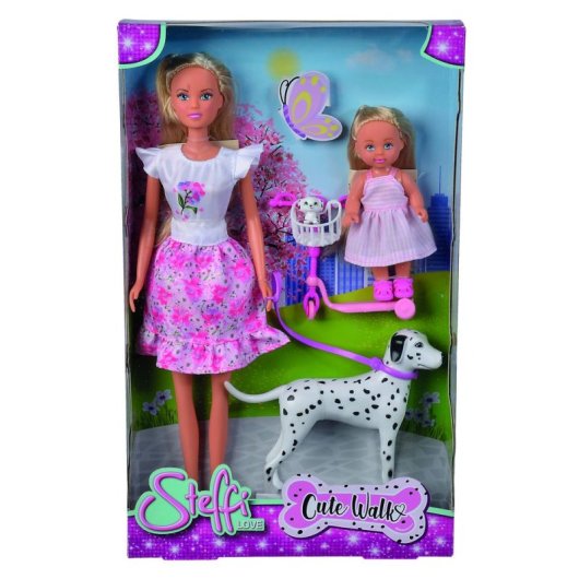 Poupée SIMBA Steffi Love Cute Walk avec trottinette et dalmatiens
