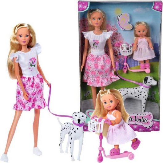 Poupée SIMBA Steffi Love Cute Walk avec trottinette et dalmatiens
