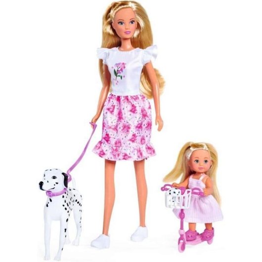 Poupée SIMBA Steffi Love Cute Walk avec trottinette et dalmatiens