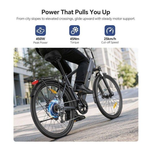 Bicicleta eletrica Touroll J2 7 Velocidades Shimano Cinzenta