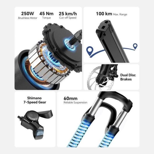 Bicicleta eletrica Touroll J2 7 Velocidades Shimano Cinzenta