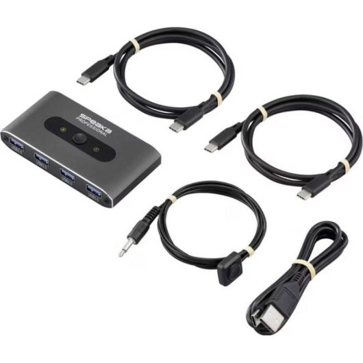 Conmutador USB SpeaKa Professional 2 puertos USB-C a 4 USB-A 3.0 con cable 1 m