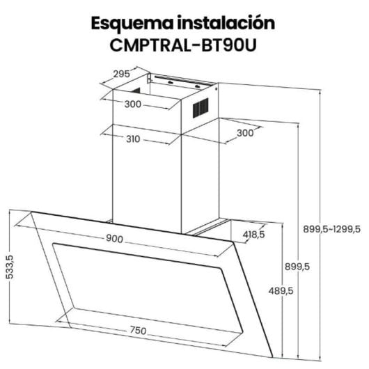 Campana extractora Infiniton CMPTRAL-BT90U perimetral 90cm con filtro carbono