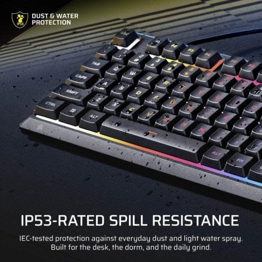 Teclado Corsair SKIFF 100 membrana resistente IP53 com iluminação RGB 10 zonas