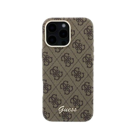 Guess Hülle Polipiel Braun Logo Relief MagSafe Kompatibel iPhone 16 Pro Max