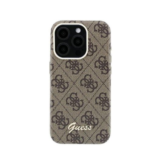 Guess Hülle Polipiel Braun Relieflogo MagSafe Kompatibel iPhone 15 Pro