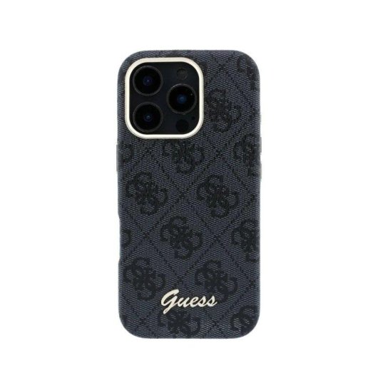 Guess Hülle Polipiel Logo Relief Schwarz Vollschutz für iPhone 16 Pro Max