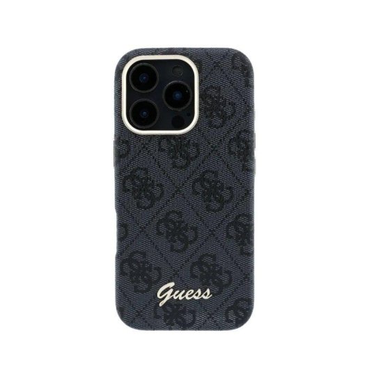 Guess Hülle Polipiel Logo Relief Schwarz Vollschutz für iPhone 16 Pro