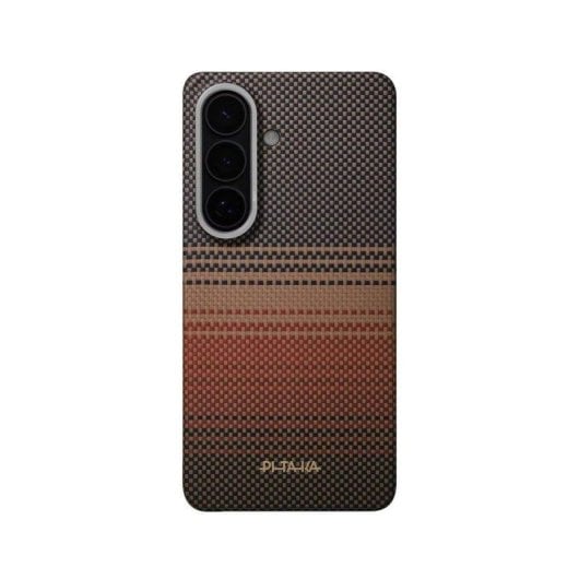 Custodia per cellulare PITAKA Ultra Sottile Fibra di Aramide Rosso Marrone con Anello Magnetico per Galaxy S26 Plus