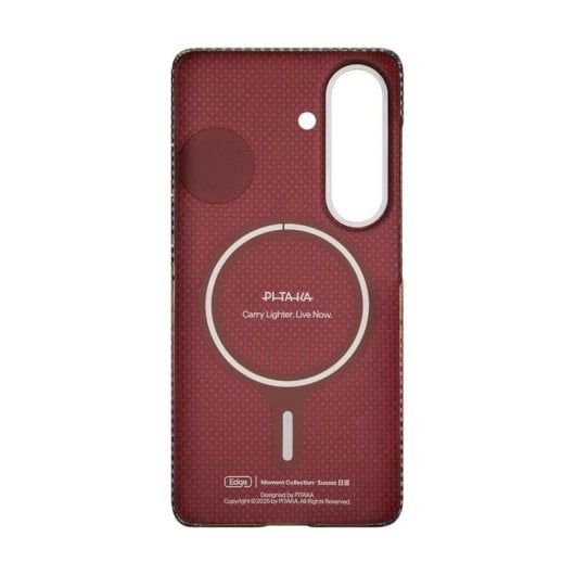 Custodia per cellulare PITAKA Ultra Sottile Fibra di Aramide Rosso Marrone con Anello Magnetico per Galaxy S26 Plus