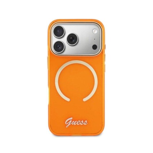 Guess IML Hülle mit Metallinschrift Orange für iPhone 17 Pro Max MagSafe