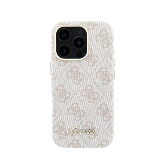 Guess Hülle Polipiel Relief Logo Rosa MagSafe Kompatibel iPhone 16 Pro Max