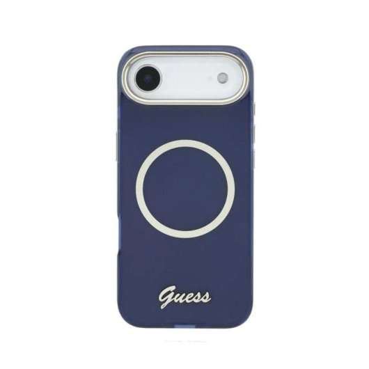 Guess IML Hülle mit Metallinschrift Blau kompatibel für iPhone Air MagSafe