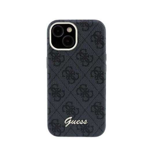 Guess Hülle aus schwarzem Kunstleder mit Relief-Logo für iPhone 15 MagSafe