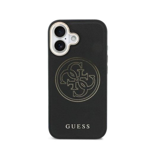 Guess Hülle Lederoptik Logo Perforiert Schwarz MagSafe Kompatibel für iPhone 17