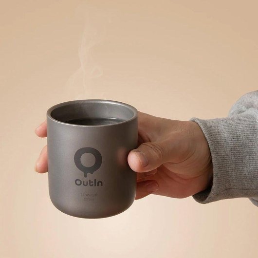 Taza Titanio Outin 220 ml Ultraligera Doble Pared Compatible Nano