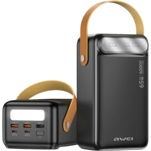 Powerbank Awei PA-82 60000 mAh 65W USB-C Power Delivery con torcia