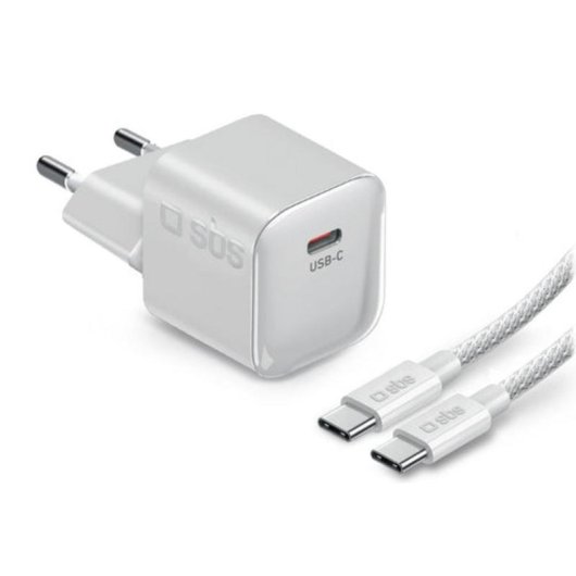SBS GaN USB-C Ladegerät 20W mit Kabel 1,5 m Weiss
